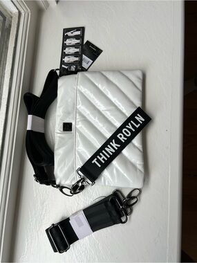 THINK ROYLN White Quilted Crossbody Bag with Black Logo Strap
